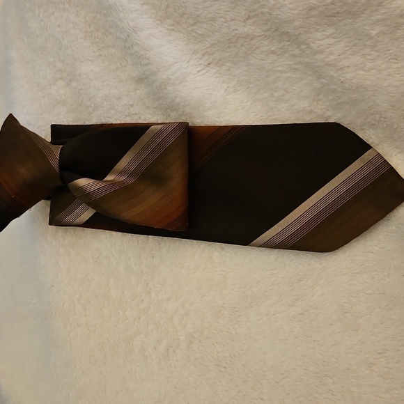 3/$30 DON LOPER 1980s Brown and Orange Striped Ombre Skinny Clip-on Tie - Picture 2 of 7